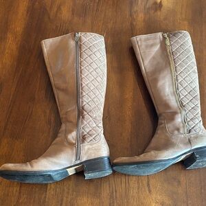 Corso Como Quilted Brown Knee-High Boots w gold zipper detail